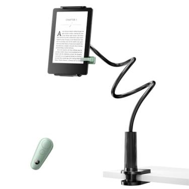Imagem de HIGPTWIREL Suporte para Kindle com virador de página remoto, suporte de leitura para cama, mesa com clique, para Kindle Paperwhite, Oasis, iPad, iPhone e mais, virador de página verde
