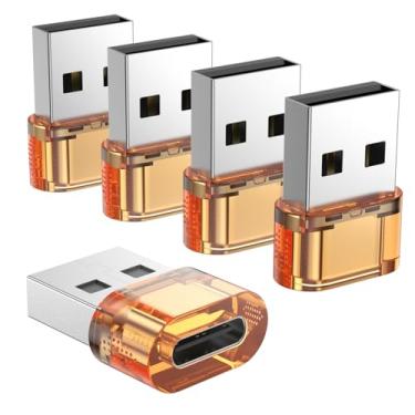 Imagem de USB-C fêmea para USB macho pacote com 5 - adaptador de carregador de energia para Watch Series/SE/Ultra 2 iPhone 16/15 Plus Pro Max AirPods Pro (laranja)