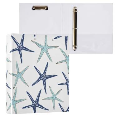Imagem de Fichário de 3 anéis, praia, estrela-do-mar, costa, fichários de 3,8 cm, três argolas com prancheta, serve para papel de 21 x 28 cm, 3 bolsos internos de PVC transparentes para material de escritório
