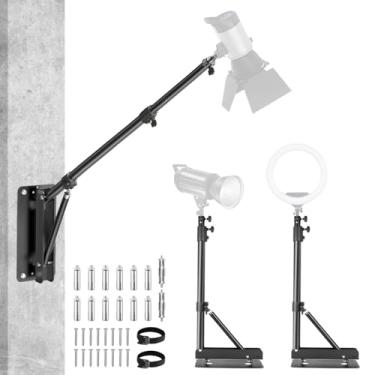 Imagem de Pacote com 2 braços triangulares para montagem na parede de 133 cm com rotação flexível de 180° para anel de luz, luz estroboscópica, monolight, softbox, DSLR, guarda-chuva e refletor