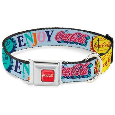 Imagem de Coleira para animais de estimação The Coca-Cola Company, coleira de cachorro, fivela de cinto de segurança de metal, Coca Cola deliciosa refrescante, tampas de garrafa multicoloridas, 40 a 58 cm de