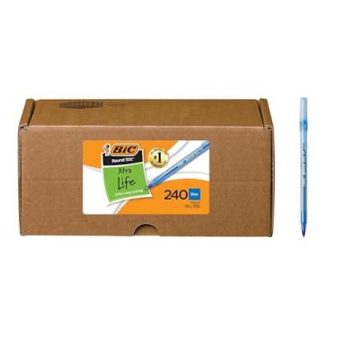 Imagem de BIC Canetas esferográficas redondas Stic Xtra Life, ponta média (1,0 mm), pacote com 240 canetas a granel, barril redondo flexível para conforto de escrita, canetas esferográficas número 1 em vendas