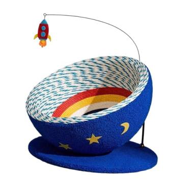 Imagem de Baoblaze Arranhador para gatos, tigela para arranhar, brinquedo interativo, protetor de móveis, almofada para arranhar, cama para gatos para exercícios e, Base Azul