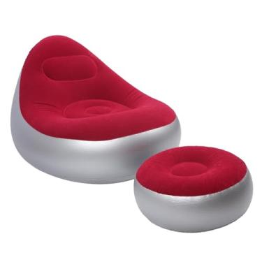 Imagem de POCREATION Cadeira Inflável de Lounge, Sofá Inflável, Cadeira Inflável, Cadeira Portátil Com Válvula Rápida, Puff para Uso Interno e Externo, Camping, Praia e Viagens. (Vermelho)