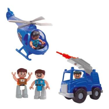 Imagem de Brinquedo Police Team Bonecos Caminhão Helicóptero Meninos Maral