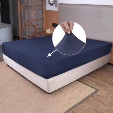 Imagem de Lençol com elástico N&Y HOME King Size de 4 vias em malha elástica azu