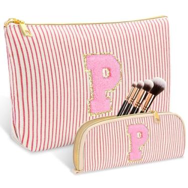 Imagem de Bolsa de cosméticos rosa fofa com inicial personalizada para mulheres, bolsa organizadora de maquiagem de formatura para meninas de 10 a 14 anos, bolsa de higiene de viagem para mãe, namorada, esposa