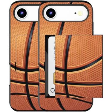 Imagem de MUQR Capa para celular 17 Air compatível com suporte de cartão fofo - Capa tipo carteira robusta com design Kawaii, proteção contra quedas de nível militar para mulheres (esportes de basquete preto)