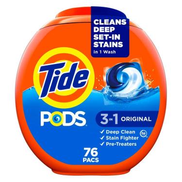 Imagem de Pacotes de sabonete líquido de detergente para a roupa Tide PODS, 76 unidades