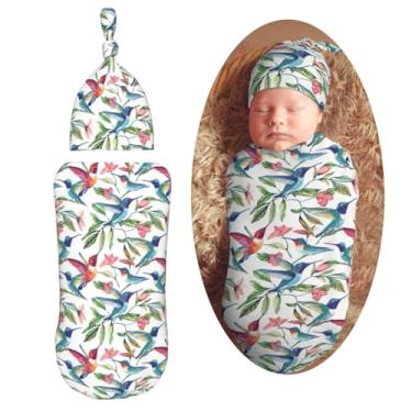 Imagem de Muishi Conjunto de cobertores para recém-nascidos com beija-flores de primavera, cobertor macio para recepção de bebê, saco de cueiro para chá de bebê, presente para meninos e meninas