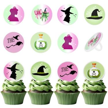 Imagem de FJZEPIN 24pcs witch cake decorations, 24pcs fantasy witch rings, pink and green cupcake decorations for witch party,movie birthday party