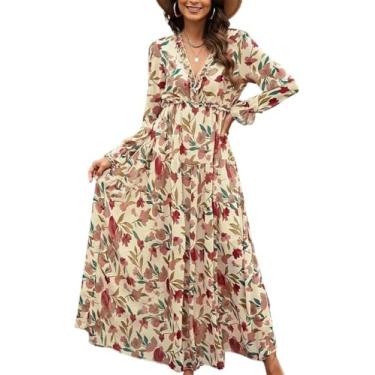 Imagem de Vestido De Noite Feminino Casual Floral Decote V Profundo Manga Longa Vestido De Noite Cocktail Party Maxi Vestidos De Noiva, 4#, XL