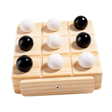 Imagem de menolana Jogo de mesa de centro de madeira 3 em linha Jogo de tabuleiro feito à mão para a família Jogo da velha e cruz Quebra-cabeças para sala de estar