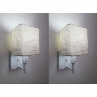 Imagem de Kit-2 Arandela Quadrada Md-2019 Branco C- Inter Liga E Desl Cúpula Rustico Bege - Bivolt