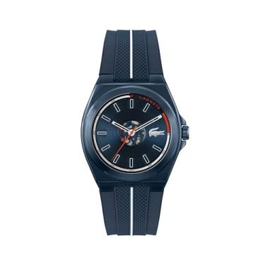 Imagem de Lacoste Reno Pulseira masculina transparente de quartzo 3H – Resistente à água até 5 ATM/50 metros, detalhes de esqueleto atraentes, relógio moderno, 42 mm, Azul