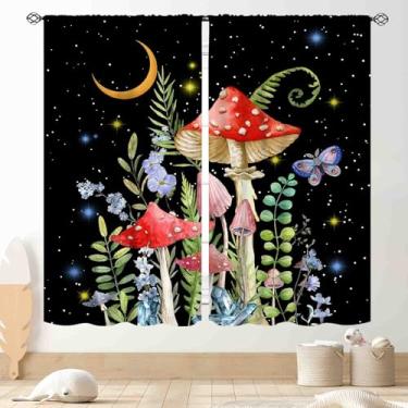 Imagem de Cortinas de cogumelo, mágica gótica fada floresta botânica vintage cogumelo flores silvestres plantas florestais ervas casa de fazenda cortina de janela para sala de estar, quarto, café, banheiro, 2