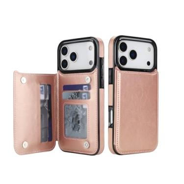 Imagem de LYJSMGZ Capa com suporte de cartão para Iphone17pro Max/17/17Pro/17Air, suporte oculto 2 em 1, compartimentos traseiros magnéticos, capa de telefone à prova de choque, rosa, 17Pro