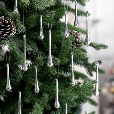 Imagem de Civaner 18 peças de enfeites de gota de vidro de mercúrio de Natal de 9,9 cm e 7,4 cm, enfeites de gota de prata para pendurar em forma de gota, lustre retrô, enfeites de gota de chuva para Natal