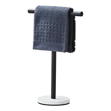 Imagem de Suporte de toalha de mão, toalheiro independente em forma de T para bancada de banheiro e cozinha com acabamento preto fosco e base de mármore