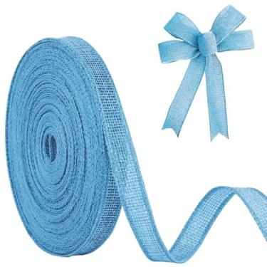 Imagem de JaoZuyard Fita de serapilheira azul 1,27 cm x 20 jardas, fita de linho natural, faça você mesmo, feita à mão, guirlanda de produção de bordas com fio, fitas de presente para presente de juta e linho