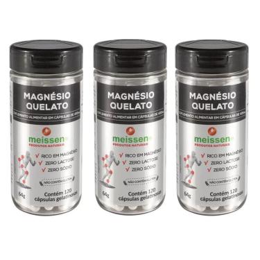 Imagem de Kit 3 Frascos - Magnesio Quelato 120 Capsulas 433Mg