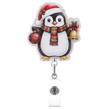 Imagem de Carretel retrátil de crachá de pinguim de Natal para enfermeiras - cordão de nylon de 59,9 cm, suporte de acrílico com design festivo para equipe médica, uniforme de trabalho, presente de feriado
