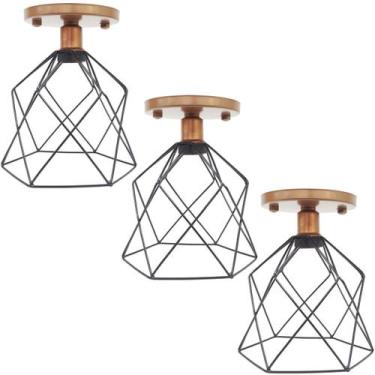 Imagem de 3 Lustres Teto Plafon Industrial Aramado Cálice Retrô Luminária Sobrep
