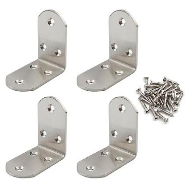 Imagem de Pxyelec — Fixador de suporte de aço inoxidável de 3 mm de espessura, junta de aço para fixação do suporte de ângulo direito, suporte de canto, móveis de madeira e protetor de luminária para madeira, 65 mm x 65 mm / 2,56 polegadas x 2,56 polegadas, pacote com 4