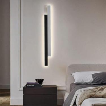 Imagem de Luminária de parede LED interna criativa, luminária de parede moderna para quarto, luminária de parede linear de metal, preta e branca, minimalista, 3000K/4000K/6500K, iluminação de parede i