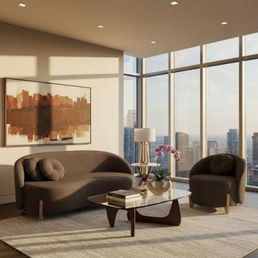 Imagem de Conjunto 01 Poltrona + Sofá Curvo Orgânico Amsterdã Bouclê Marrom - Mo