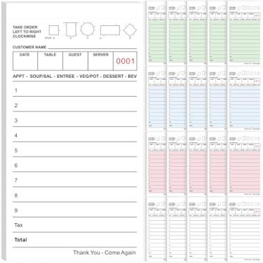 Imagem de Pacote com 20 blocos de notas para servidores, livros de cheques de convidados a granel para servidores, total de 1000 folhas de papel para pedidos de servidor, 4 cores, livro de recibos de alimentos