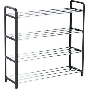 Imagem de Prateleira para sapatos prateleira de armazenamento multicamada armário de sapatos de tubo de aço de plástico prateleira de sapatos de design portátil (80 * 20 * 64 cm) armário de armazenamento de