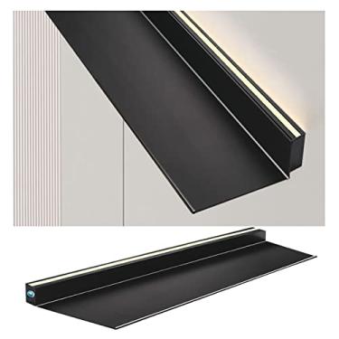 Imagem de Prateleiras flutuantes montadas na parede - prateleira de alumínio - luz LED, prateleiras de parede organizadores para cozinha, casa de banho, decoração de quarto - 1 peça (cor: Black, tamanho: 120 cm