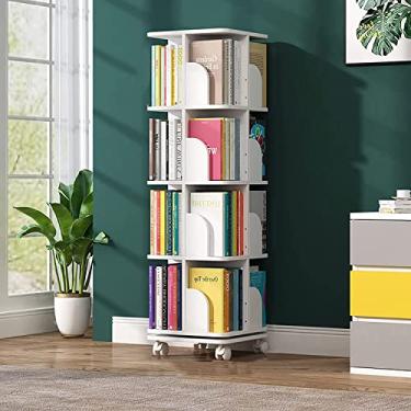 Imagem de AKALNNB Estante giratória, estante de madeira giratória de 360°, prateleira de armazenamento no chão, estante redonda