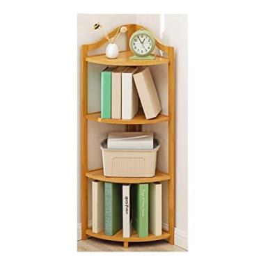 Imagem de Prateleira de canto para armazenamento de chão para sala de estar, quarto, cozinha, varanda, estante que economiza espaço, prateleira de livros (cor primária, 4 camadas)