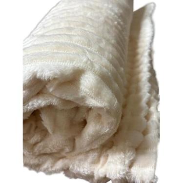 Imagem de Manta Cobertor Canelada Casal Riscada Aveludada 2,00x1,80m (marfim)