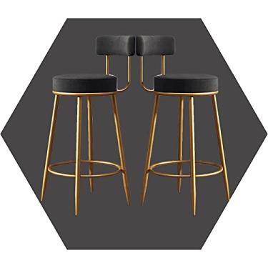 Imagem de WUHUQN Conjunto de 2 bancos de bar, banqueta alta estofada de veludo simples moderna, banqueta de bar de metal para cozinha, fácil de montar, estilo industrial
