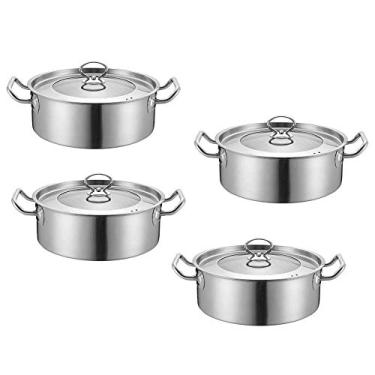 Imagem de Conjunto de panelas e frigideiras de aço inoxidável de 4 peças, seguro para indução, panela, caçarola, panela com tampa de vidro, adequado para panelas de indução a gás