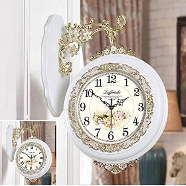Imagem de LIFOND Relógio de parede vintage de dupla face, relógio de parede pastoral europeu de madeira maciça, rotação de 360°, para sala de estar, quarto, cozinha, escritório, decoração de parede, D
