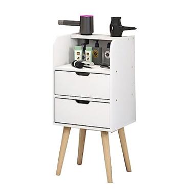 Imagem de Prateleira de armazenamento de maquiagem para salão de beleza, carrinho de carrinho de salão de beleza, posto de barbeiro com gavetas, com 2 suportes de secador de cabelo (cor: preto, tamanho: 38 x 30