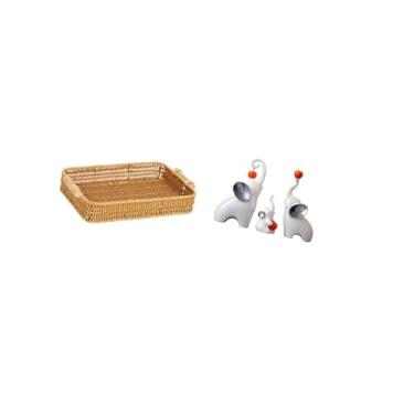 Imagem de Fenteer Conjunto Elegante de Cesta de Frutas em Formato de Elefante para Servir Lanches Na Mesa E Prato de Pão Decorativo com Esculturas de Animais para Sala