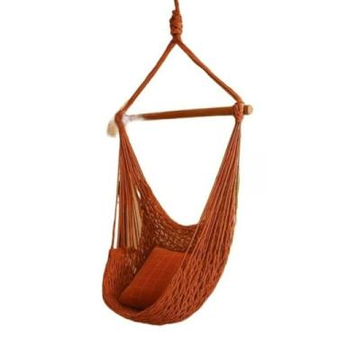 Imagem de Cadeira Balanço Suspensa Algodão Reforçado Suporta 120Kg Para Casas De Praia E Chalés Balanço Suspenso Ocupa Pouco Espaço E Combinam Com Ambiente(Terracota (TC))
