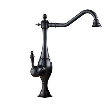 Imagem de wang hao shop Torneiras de pia de cozinha, torneiras de pia de cozinha, torneira de água de estilo europeu acima da bacia de arte da bacia de arte torneira giratória de altura/preto/B