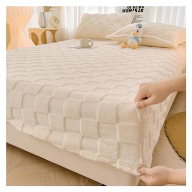 Imagem de Jogo de lençol de cama, resistente a rugas, quente, macio com elástico ao redor do inverno, lençol de baixo felpudo quente com fronhas (solteiro branco)