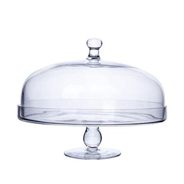 Imagem de Suporte de bolo de vidro para sobremesa com cúpula transparente para servir prato de sobremesa transparente suporte de cupcake simples e moderno para cozinhas, salas de jantar, frutas ()