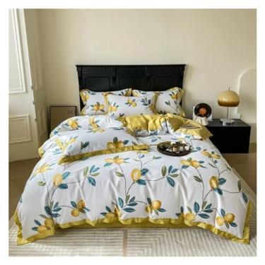 Imagem de Jogo de cama amarelo cetim algodão conjunto de capa de edredom queen size fronha (uma cor 200 x 230 cm 4 peças)