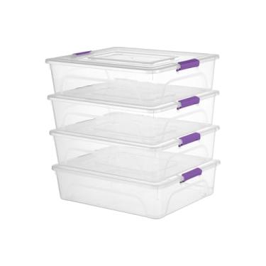 Imagem de novelinks Caixas de armazenamento empilháveis transparentes com tampa, recipientes organizadores de plástico durável para escritório em casa, cozinha, suprimentos de artesanato (10 litros, 4 unidades