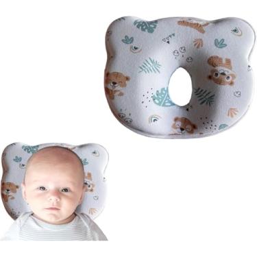 Imagem de Travesseiro de bebê, urso fofo de desenho animado macio e aconchegante, conjunto de cama respirável para bebês para meninos e meninas pequenos
