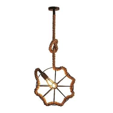 Imagem de YQSLQZZ Lustre de corda de cânhamo, rodas industriais vintage, luminária pendente, sala de jantar, cozinha, ilha, iluminação decorativa, luzes de teto suspensas, altura ajustável