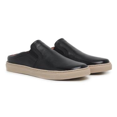 Imagem de Mule Masculino Slip On Casual Lecas Couro Floter Elegante, Preto, 39